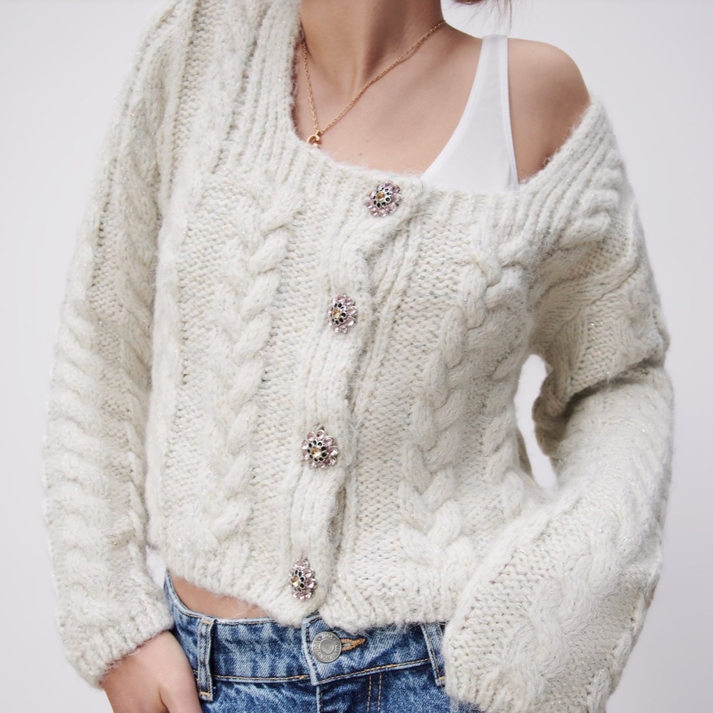 ZARA KNIT JEWEL CHUNKY CARDIGAN